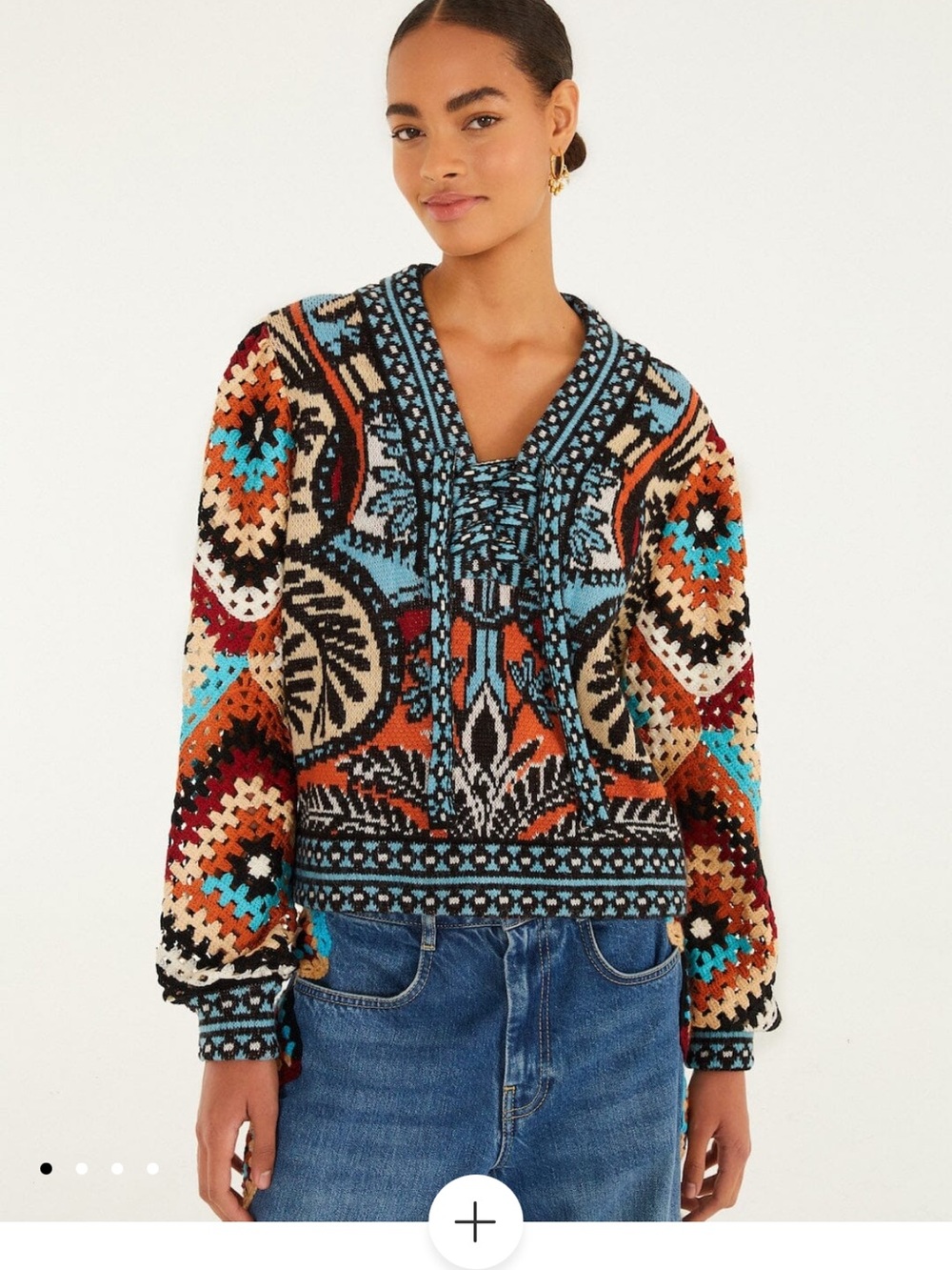 FARM Rio Multicolor V-Neck Patterned Knit Sweater